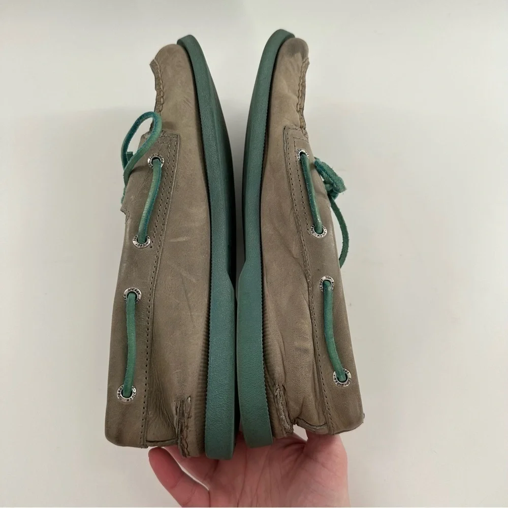 Sperry topsiders mens boat shoes size 9 gray teal leather preppy